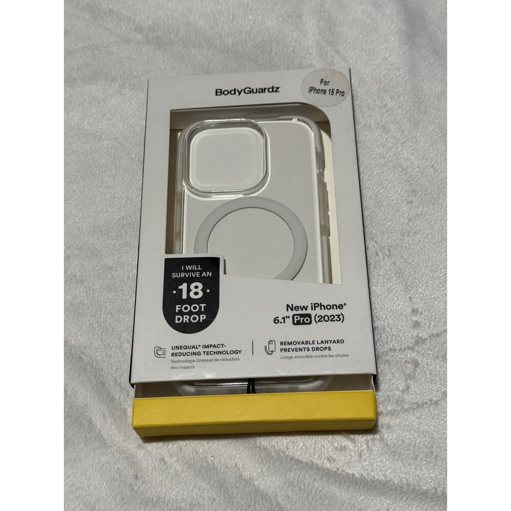 BodyGuardz Clear Case for iPhone 15 Pro MagSafe 18ft Drop Protection w/ Lanyard